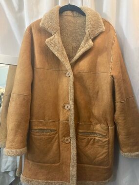 Classic Tan Shearling-Trim Coat by Lucca Bianco